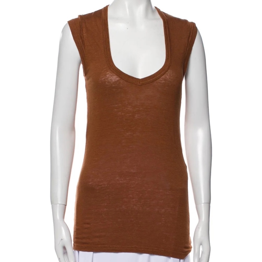 Isabel Marant Etoile brown linen cap sleeve tank top